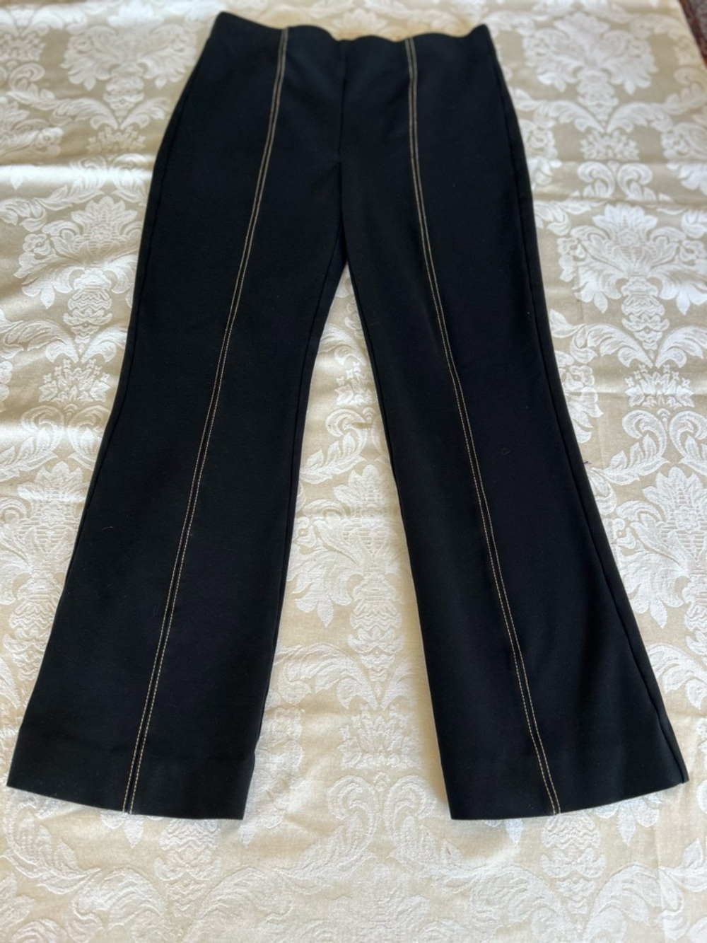 Anthropologie Black Crop Flare Pants with Tan Check Waistband